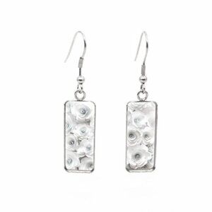 White Roses Drop Earrings Rectangular NWT
